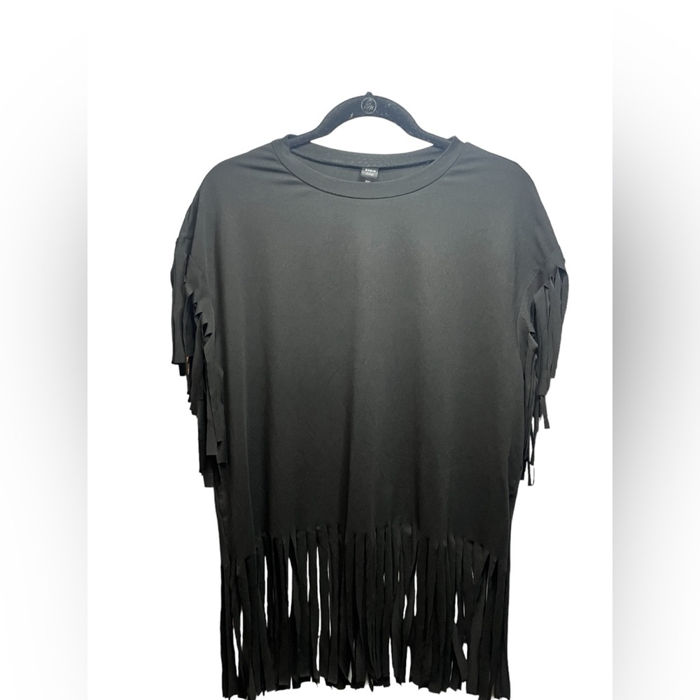 SHEIN Black Fringe Crop Top Summer Bathing Suit Cover Up Festival Top